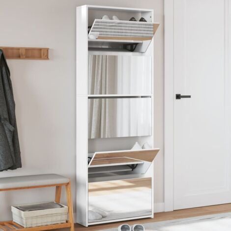 Vidaxl – Armoire à chaussures miroir 5 niveaux blanc brillant 63x17x169,5 cm – Bois d'ingénierie – 5 tiroirs rabattables pour 15-20 paires