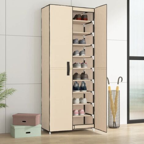 Vidaxl – Armoire à chaussures crème 60x30x166 cm – Tissu non tissé 100% polyester – 10 niveaux pour 30 paires – Structure en acier stable