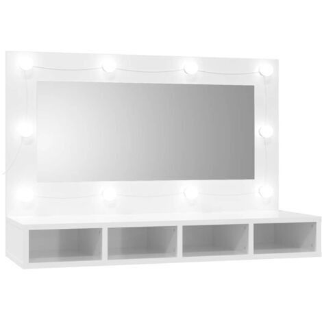 Vidaxl – Miroir lumineux de salle de bain avec LED – Dimensions 90x31,5x62 cm – Bois d'ingénierie – 4 étagères ouvertes – Éclairage USB (1/5)