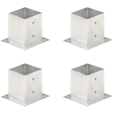 Vidaxl – Lot de 4 ancres de poteau en métal galvanisé 121 mm – Fixation au sol pour béton et bois – Résistantes à la rouille – Hauteur 150 mm