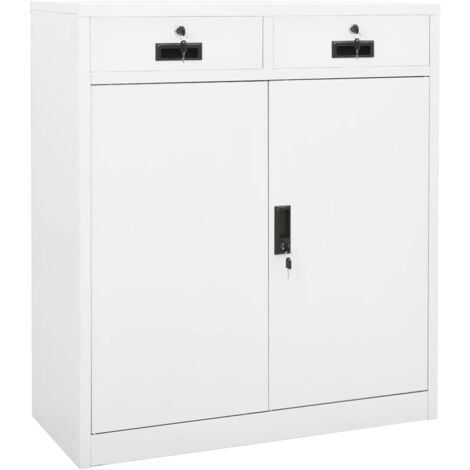 Vidaxl – Armoire de bureau en acier blanc 90x40x102 cm – 2 étagères réglables – 2 tiroirs à roulement à billes – Capacité 90 kg