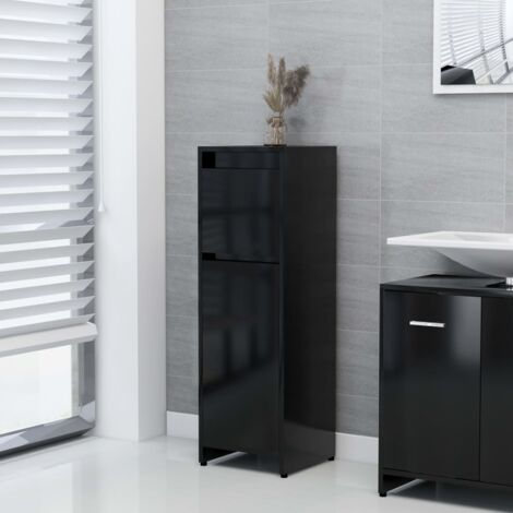 Vidaxl – Armoire murale de salle de bain noir 30x30x95 cm – Aggloméré robuste – 2 compartiments et 1 tiroir – Fixation murale incluse