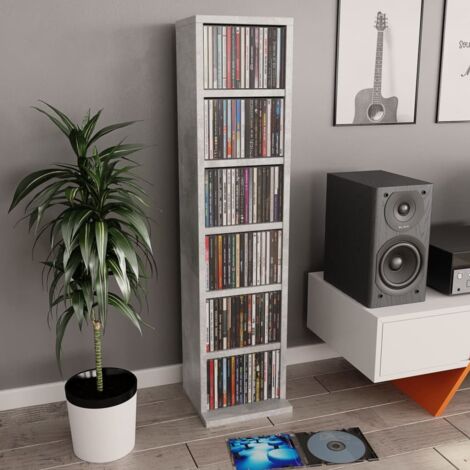 Vidaxl – Armoire à CD gris béton 21x20x88 cm – 6 compartiments ouverts – Bois d'ingénierie robuste – Rangement sécurisé pour collection de musique