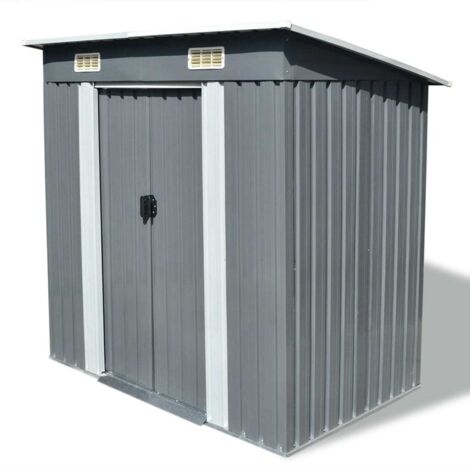 Vidaxl – Abri de jardin en métal gris 190 x 124 x 181 cm – Acier galvanisé – 2 trous d'aération – Double porte coulissante