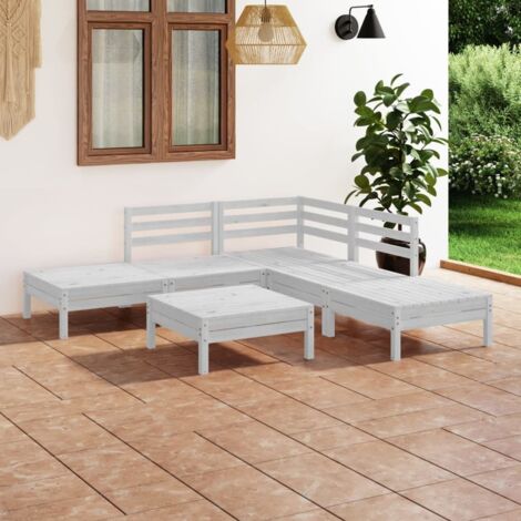 Salon de jardin 6 pcs Bois de pin massif Blanc vidaXL (1/5)
