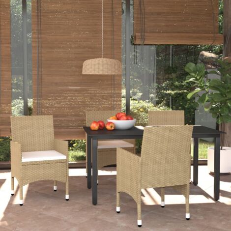 vidaXL Ensemble à manger de jardin et coussins 5 pcs Poly rotin Beige (1/5)