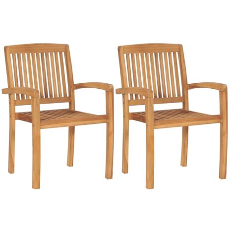 Vidaxl – Chaises empilables de jardin en bois de teck – Lot de 2 – Résistantes aux intempéries – Dimensions 60x57,5x90 cm – Charge max 110 kg