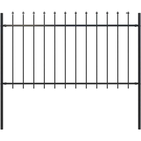 Vidaxl – Clôture de jardin en acier enduit de poudre 1,7 x 1 m – Panneau avec pointes de lance – 2 poteaux inclus – Barrière sécuritaire noire