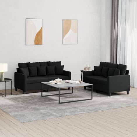 Ensemble de canapés 2 pcs avec coussins Noir Tissu vidaXL (1/5)