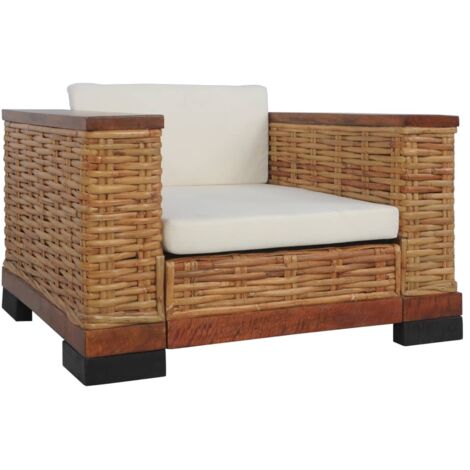 vidaXL Armchair with Cushions Brown Natural Rattan (1/8)