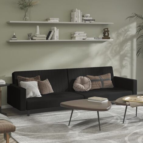 Vidaxl – Canapé-lit convertible 2 places noir velours – Dimensions 220x100x52 cm – Cadre en bois solide – Confort optimal pour invités (1/5)