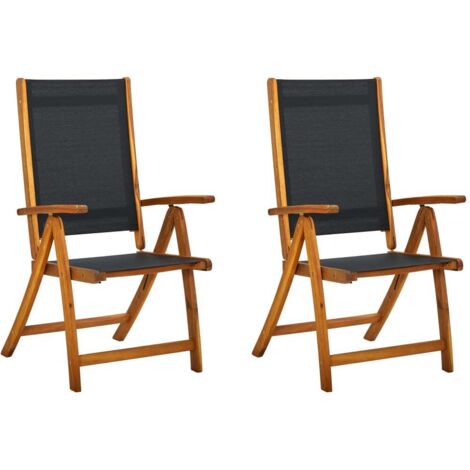 Vidaxl – Chaises pliantes de jardin 2 pcs – Bois d'acacia solide – Textilène résistant aux intempéries – 5 positions ajustables – Charge max 110 kg (1/8)
