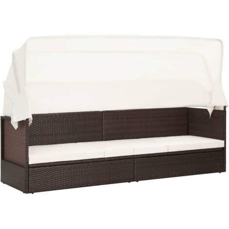 vidaXL Garden Sofa with Canopy Poly Rattan Brown