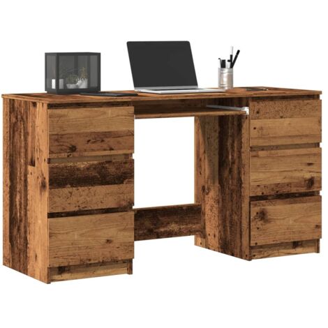 Vidaxl – Bureau droit vieux bois 140x50x77 cm – Bois d'ingénierie facile à nettoyer – 6 tiroirs pour rangement optimal – Design minimaliste
