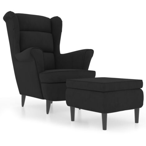 Vidaxl – Fauteuil club noir en velours avec tabouret – Structure en contreplaqué – Accoudoirs confortables – Dimensions 78x90x96,5 cm