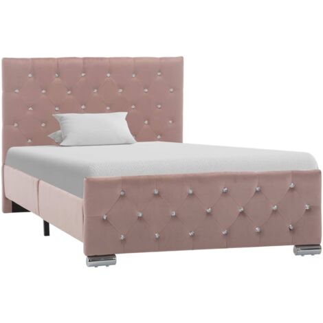 Vidaxl – Cadre de lit adulte 100x200 cm – Velours rose – Structure robuste en bois et acier – Hauteur de couchage 27,5 cm – Assemblage requis (1/5)