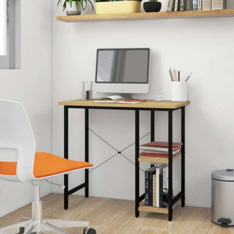 Vidaxl – Bureau droit noir et chêne clair 80x40x72 cm – MDF et métal – Style industriel – Grand espace de travail (1/6)