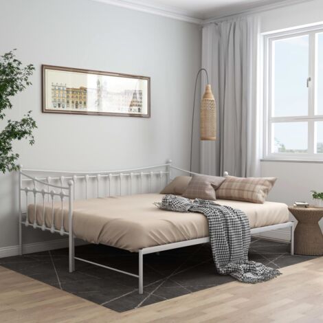 Vidaxl – Cadre de canapé-lit extensible blanc 90x200 cm – Construction métallique robuste – Balustrade latérale pour sécurité – Assemblage requis