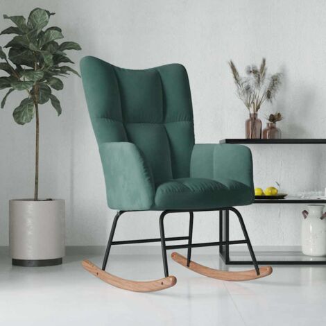 Vidaxl – Chaise à bascule en velours vert foncé – Mousse rembourrée – Cadre acier et bois d'hévéa – Dimensions 61x78x98cm
