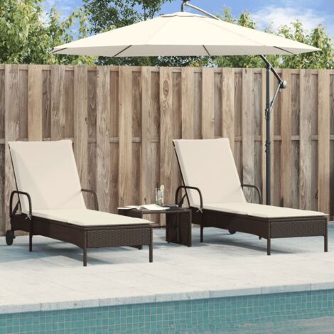 Chaises longues avec coussins lot de 2 marron résine tressée vidaXL