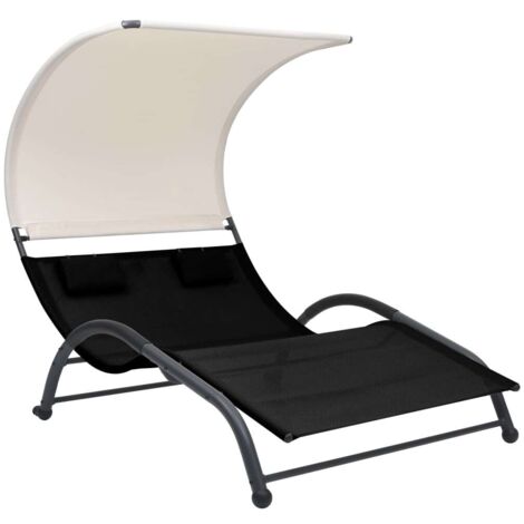 Vidaxl – Transat double avec auvent – Tissu textilène noir – Cadre en acier robuste – Confort optimal pour intérieur et extérieur