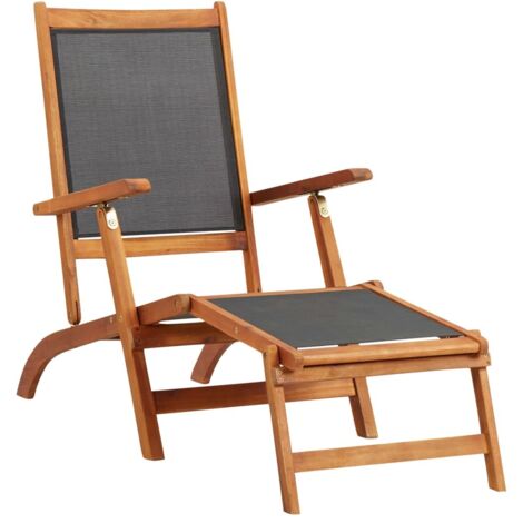 Vidaxl – Chaise longue d'extérieur en bois d'acacia massif – Dossier réglable – Tissu textilène imperméable – Dimensions 141 x 57,5 x 92 cm