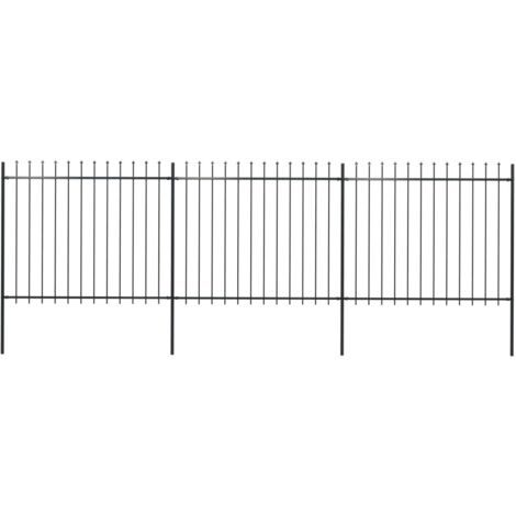 Vidaxl – Clôture de jardin en acier enduit de poudre 5,1 x 1,5 m – Panneaux avec pointes de lance – Accessoires de montage inclus – Couleur noire