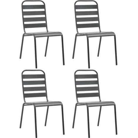 vidaXL Outdoor Chairs 4 pcs Slatted Design Steel Dark Grey (1/6)