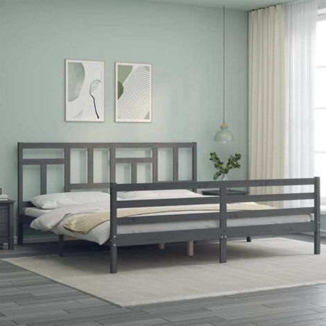 Cadre de lit sans matelas gris 200x200 cm bois massif vidaXL (1/5)