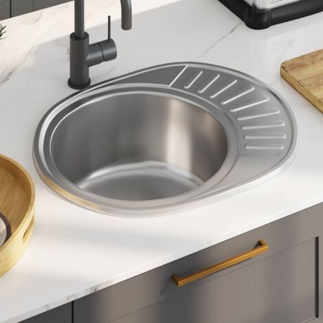 Évier de cuisine avec crépine et piège Ovale Acier inoxydable  vidaXL