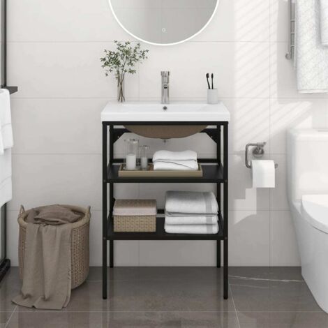 Vidaxl – Cadre de lavabo salle de bain vasque à encastrer noir fer – Dimensions 59x38x83cm – Avec vasque céramique blanche – Fixation murale incluse