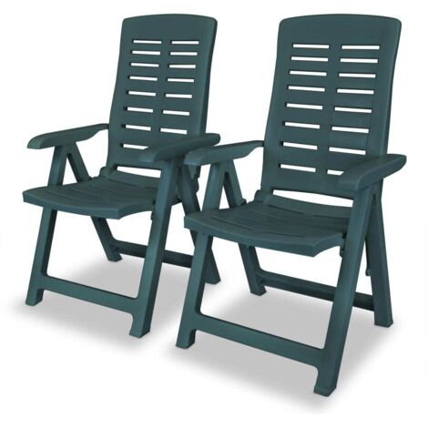 Vidaxl – Chaises inclinables de jardin lot de 2 – Plastique vert – 4 positions d'inclinaison – Résistantes aux intempéries – Pliables pour rangement