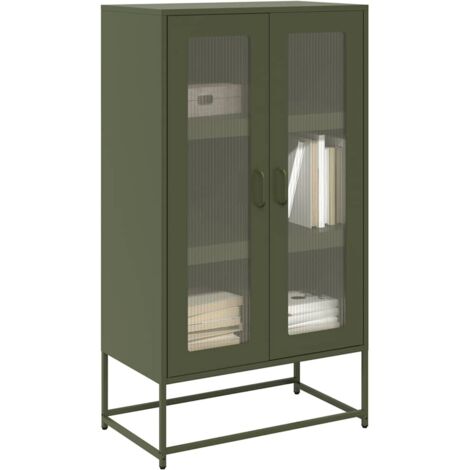 Vidaxl – Buffet haut vert olive 68x39x123 cm acier laminé à froid – 6 compartiments – Capacité de charge 90 kg – Installation flexible de la porte