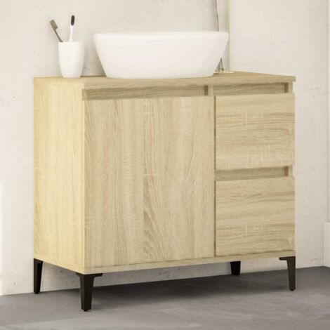 Vidaxl – Armoire murale de salle de bain chêne sonoma 65x33x60 cm – 2 tiroirs – Fixation murale incluse – Bois d'ingénierie et métal (1/6)