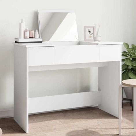 Vidaxl – Coiffeuse avec miroir blanc 100x45x76 cm – Bois d'ingénierie résistant à l'humidité – Grand espace de rangement pour maquillage et bijoux