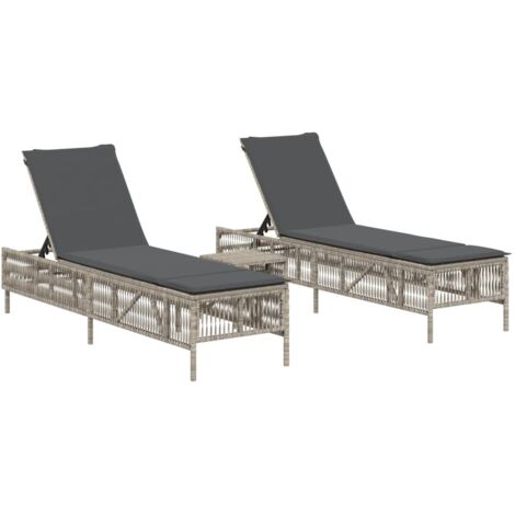 Chaises longues lot de 2 avec table gris clair résine tressée vidaXL (1/5)