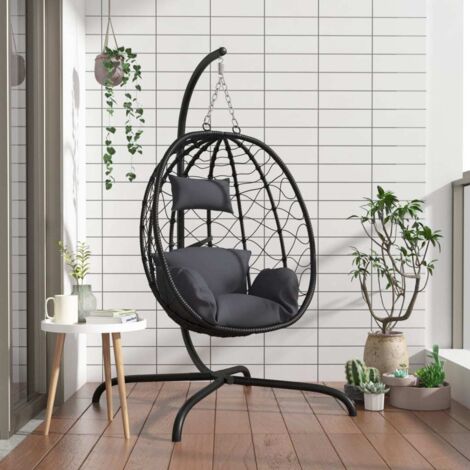 Vidaxl – Balancelle de jardin en polyrotin et acier thermolaqué – Coussin épais amovible – Dimensions 106x103x195cm – Charge maximale 150kg