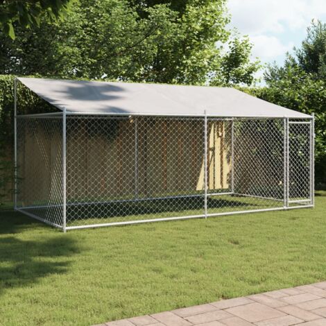 Vidaxl – Cage pour chien avec toit et porte – Acier galvanisé – Dimensions extérieures 4x2x2 m – Chenil sécurisé pour animaux
