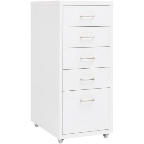 Vidaxl – Classeur mobile blanc 28x41x69 cm – Métal durable – 5 tiroirs avec étiquettes – 4 roues pour déplacement facile