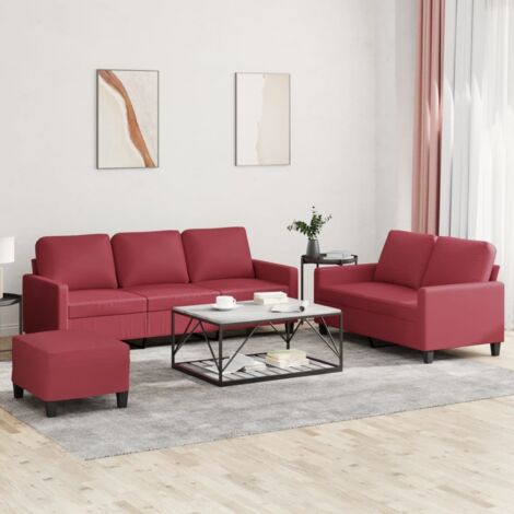 Ensemble de canapés 3 pcs et coussins Rouge bordeaux Similicuir vidaXL (1/5)