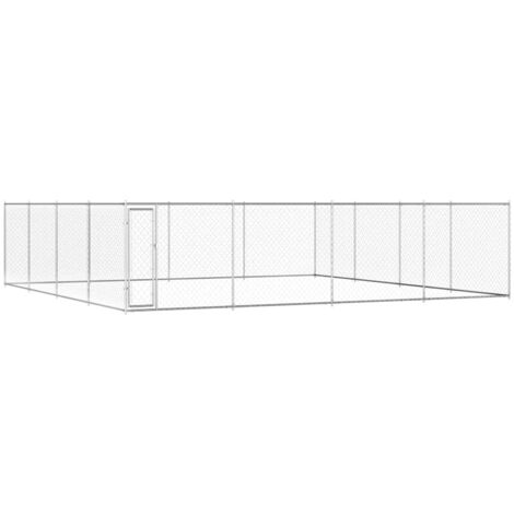 Vidaxl – Chenil extérieur pour chiens en acier galvanisé 760x760x185 cm – Clôture à mailles galvanisées – Porte avec serrure – Facile à assembler