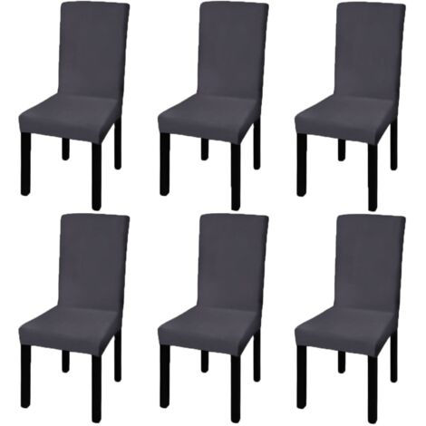 Vidaxl – Housse de chaise droite extensible 6 pcs anthracite – Polyester 90% et élasthanne 10% – Lavable à 40° C – Hauteur dossier 46-55 cm