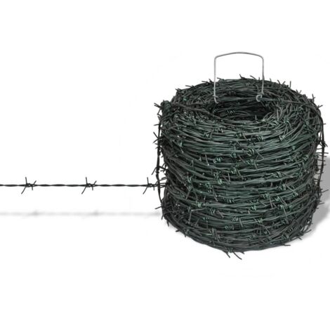 Vidaxl – Fil de fer barbelé vert 100 m – Fer enduit de poudre durable – Résistant aux intempéries – Pour protection jardin et cour