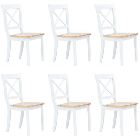 Vidaxl – Lot de 6 chaises à manger en bois d'hévéa massif – Finition polie et laquée – Couleur blanc et naturel – Hauteur d'assise 45 cm (1/7)