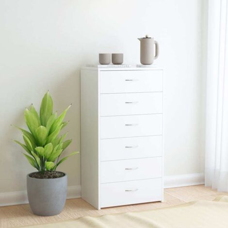 Vidaxl – Buffet blanc 6 tiroirs en bois d'ingénierie – Dimensions 50x34x96 cm – Design minimaliste pour rangement optimisé