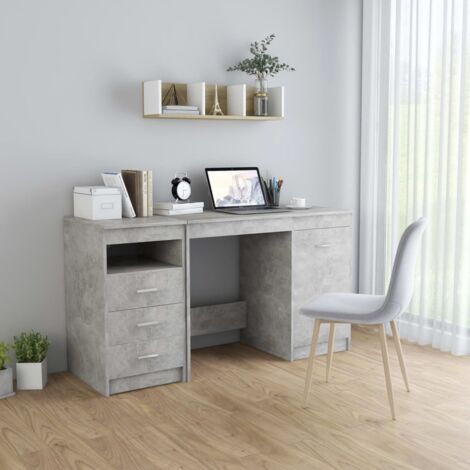 Vidaxl – Bureau droit gris béton 140x50x76 cm – Aggloméré avec 3 tiroirs et 1 porte – Facile à nettoyer et à assembler