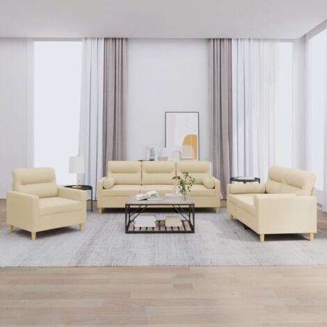 Ensemble de canapés 3 pcs avec coussins crème tissu vidaXL