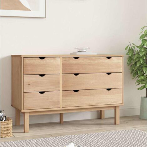 Vidaxl – Commode OTTA 111x43x73,5 cm – Bois de pin massif – 6 tiroirs spacieux – Style scandinave pour rangement élégant