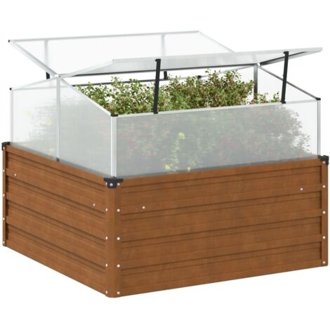 Vidaxl – Jardinière en acier résistant aux intempéries 100x100x77cm – Serre en aluminium et polycarbonate – Fond ouvert pour drainage optimal (1/6)