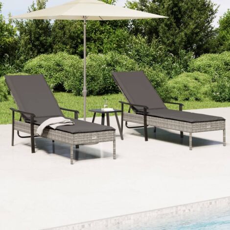 Chaises longues lot de 2 avec table et coussins gris poly rotin vidaXL (1/6)